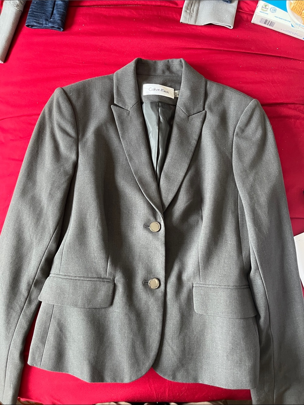 Calvin Klein Women's Charcoal Two-Button Tailored Blazer
